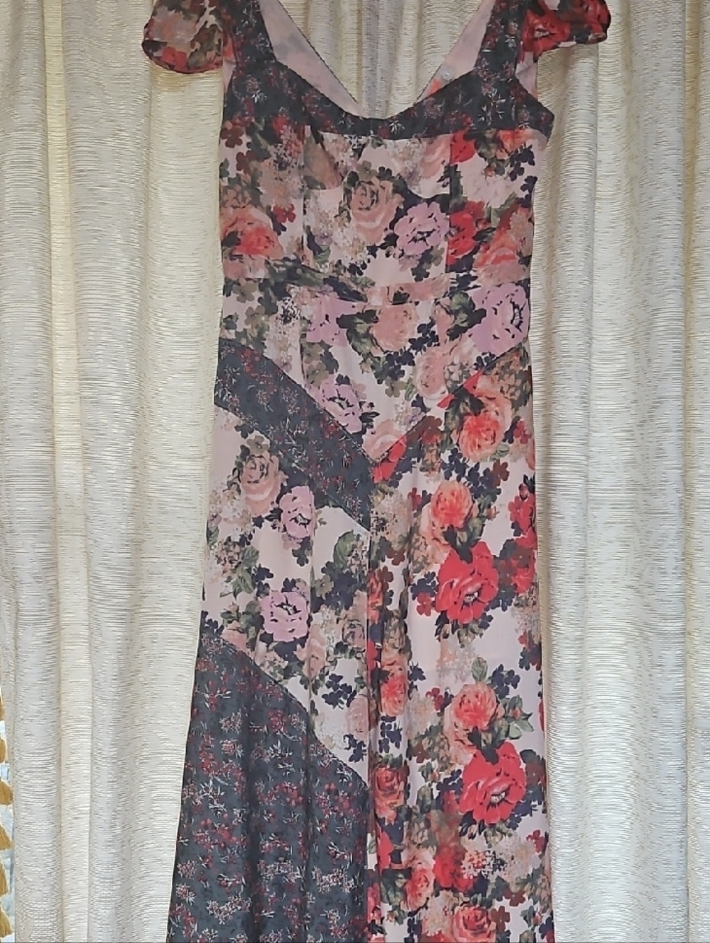 Free People Pink and Red Floral Patchwork Maxi Dress